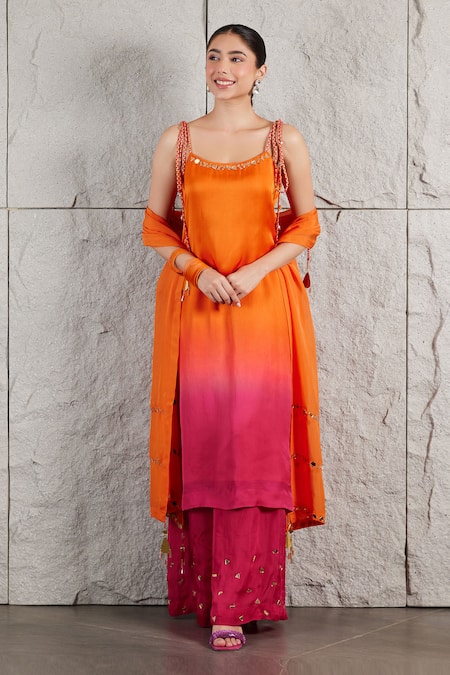 KIRAN KALSI Mirror Hand Embroidered Ombre Kurta Set 