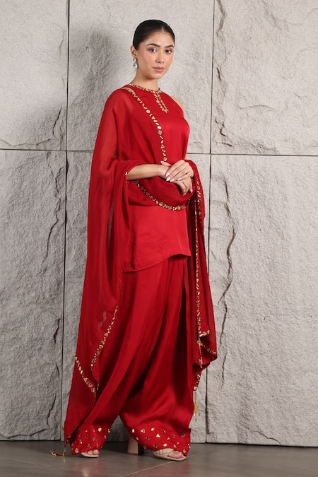 Buy Kiran Kalsi Red Organza Mirrors High Neck Hand Embroidered Kurta Salwar Set Online at Aza Fashions Buy_Kiran Kalsi_Red Organza Mirrors High Neck Hand Embroidered Kurta Salwar Set _Online_at_Aza_Fashions