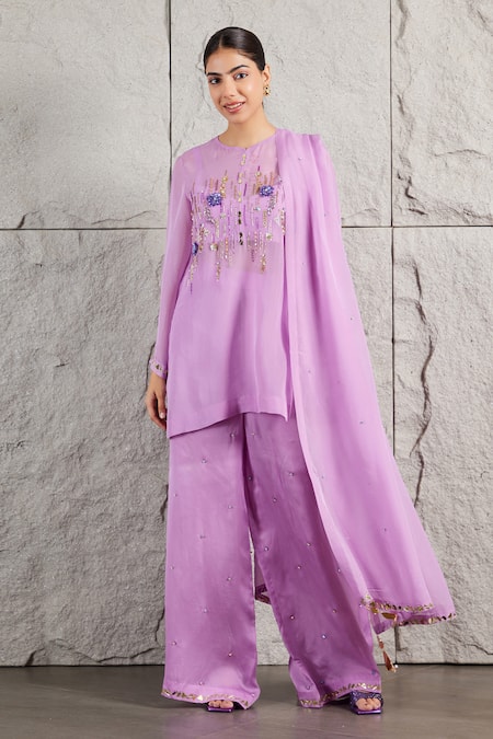 KIRAN KALSI Floral Hand Embroidered Kurta Set 