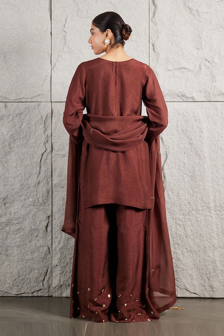 Kiran Kalsi Floral Hand Embroidered Kurta Palazzo Set 