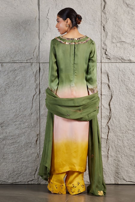 Kiran Kalsi Hand Embroidered Neck Straight Kurta Set 