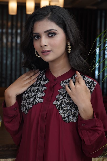 Myra Clothing Line Fan Bead Embellished Shirt With Pant 