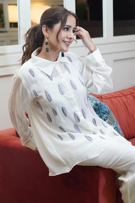 Myra Clothing Line Leaf Embroidered Shirt With Pant 