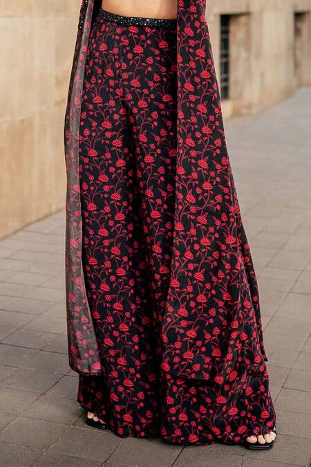 Essay By Sumedha Agrawal_Black Satin, Chiffon, Cotton Beads, Mirrors, Hand Pant Set With Jacket _Online_at_Aza_Fashions