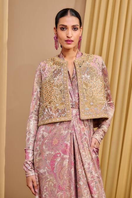 Buy_Tarun Tahiliani_Multi Color Brocade Hand Embroidered Gilet Jacket _Online_at_Aza_Fashions