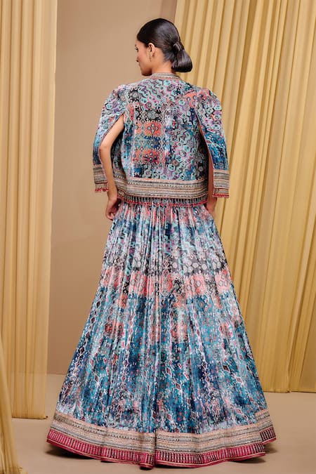 Tarun Tahiliani Silk Velvet Signature Print Lehenga & Cape Set 
