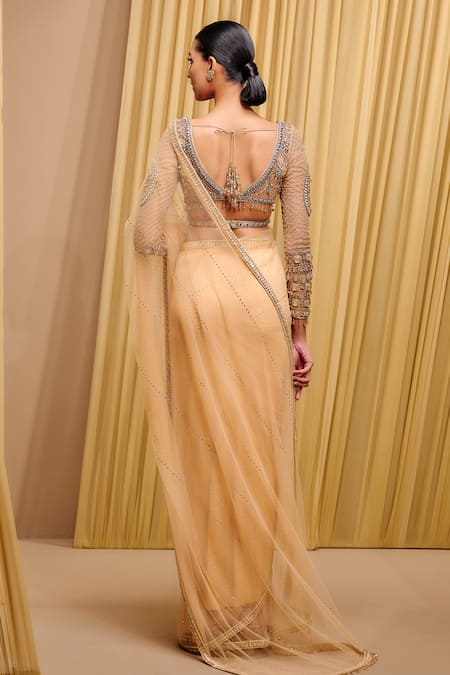 Tarun Tahiliani Crystal Embellished Saree With Blouse 