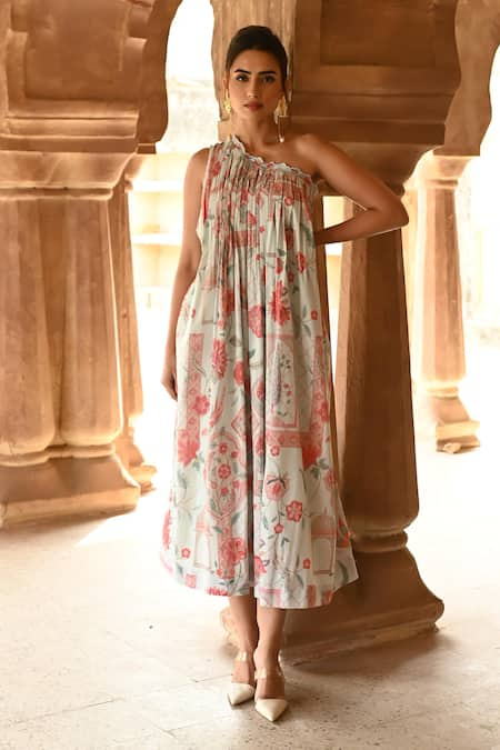 Sage Saga Barkha One Shoulder Printed Dress 