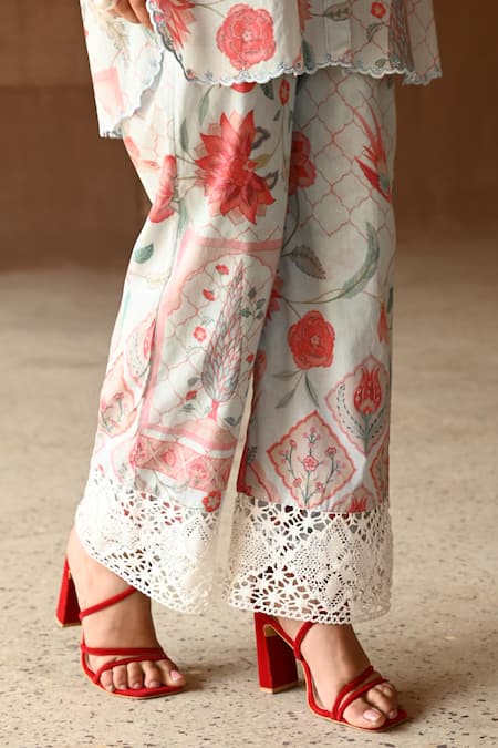 Shop_Sage Saga_Blue Lace, Embroidery Barkha Printed Pant _Online_at_Aza_Fashions