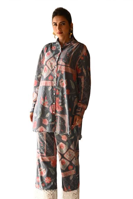Buy_Sage Saga_Grey Mul Printed Floral Barkha Lace Hem Pant _Online_at_Aza_Fashions