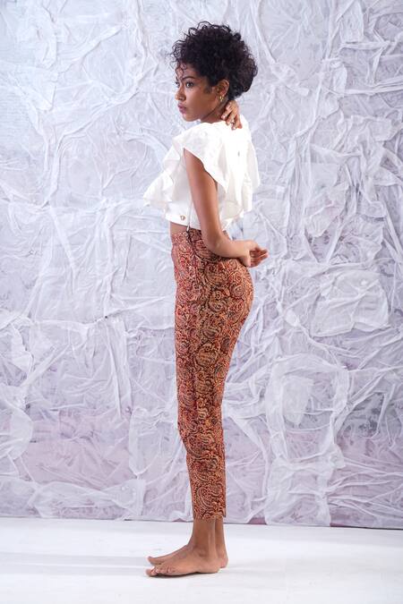 Buy_Label Rama_Multi Color Cotton Hand Block Print Paisley Pencil Fit Trouser_Online_at_Aza_Fashions