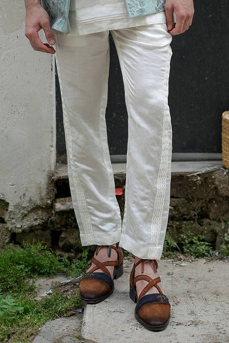 Shop_Jatin Malik_Grey Linen, Silk Embroidery Into The Sky Bandhgala And Pant Set _Online_at_Aza_Fashions