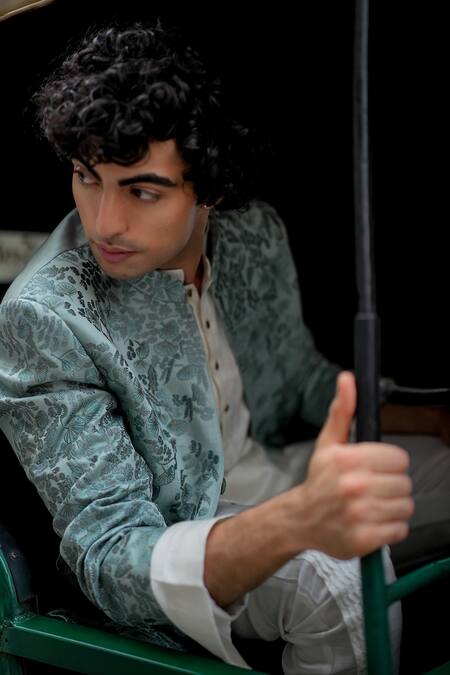 Buy_Jatin Malik_Grey Linen, Silk Embroidery Into The Sky Bandhgala And Pant Set 