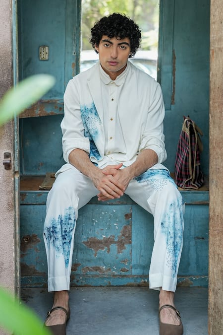 Jatin Malik Linen Ink Overshirt With Pant 