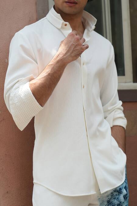 Buy_Jatin Malik_Ivory Linen Double Collar Ink Overshirt _Online_at_Aza_Fashions