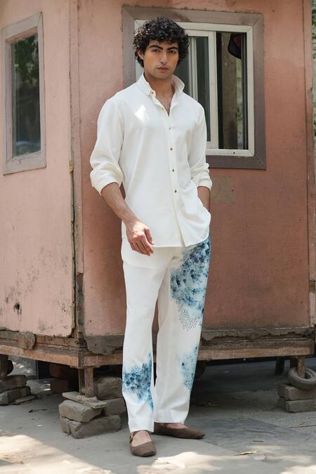 Buy_Jatin Malik_Ivory Linen Double Collar Ink Overshirt 