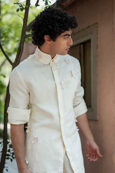 Buy Jatin Malik Ivory Cotton, Twill Embroidery Applique Summertime Shirt Online at Aza Fashions Buy_Jatin Malik_Ivory Cotton, Twill Embroidery Applique Summertime Shirt _Online_at_Aza_Fashions