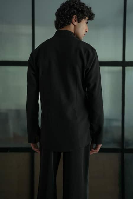 Shop Jatin Malik Black Tassels, Embroidery Abstract Patchwork Allay Overshirt at Aza Fashions Shop_Jatin Malik_Black Tassels, Embroidery Abstract Patchwork Allay Overshirt _at_Aza_Fashions