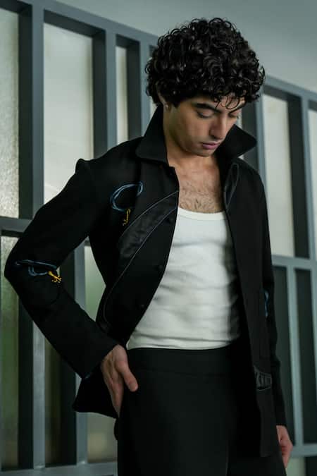 Buy Jatin Malik Black Tassels, Embroidery Abstract Patchwork Allay Overshirt Online at Aza Fashions Buy_Jatin Malik_Black Tassels, Embroidery Abstract Patchwork Allay Overshirt _Online_at_Aza_Fashions