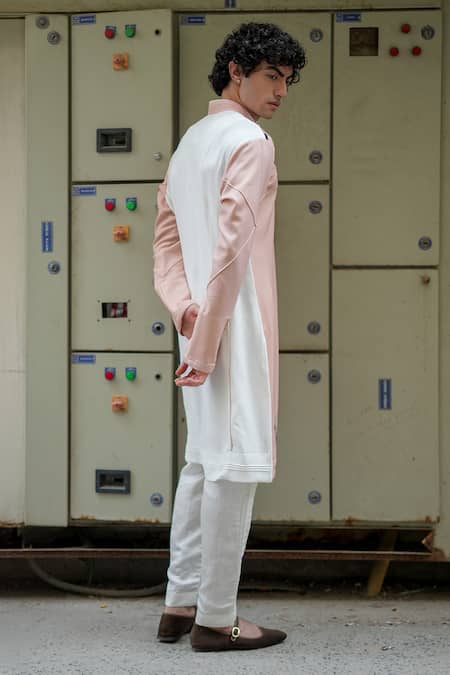 Shop Jatin Malik Pink Jersey, Linen, Silk Landscape Printe Kurta With Pant at Aza Fashions Shop_Jatin Malik_Pink Jersey, Linen, Silk Landscape Printe Kurta With Pant _at_Aza_Fashions