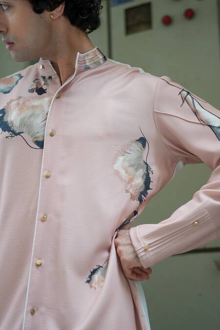 Buy Jatin Malik Pink Jersey, Linen, Silk Landscape Printe Kurta With Pant Online at Aza Fashions Buy_Jatin Malik_Pink Jersey, Linen, Silk Landscape Printe Kurta With Pant _Online_at_Aza_Fashions