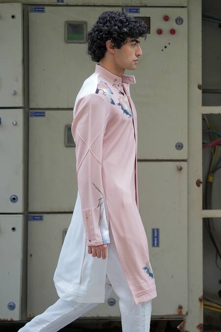 Shop Jatin Malik Pink Jersey, Linen, Silk Landscape Printe Kurta With Pant Online at Aza Fashions Shop_Jatin Malik_Pink Jersey, Linen, Silk Landscape Printe Kurta With Pant _Online_at_Aza_Fashions