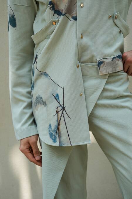 Shop_Jatin Malik_Green Linen Landscape Print Kelly Overshirt With Pant_Online_at_Aza_Fashions