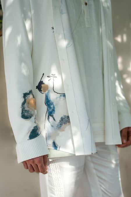 Shop_Jatin Malik_Ivory Linen, Silk Windmill Overshirt And Pant Set_Online_at_Aza_Fashions