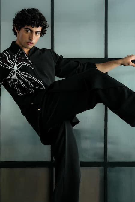 Shop_Jatin Malik_Black Maheshwari The Garland Shirt With Trouser _Online_at_Aza_Fashions