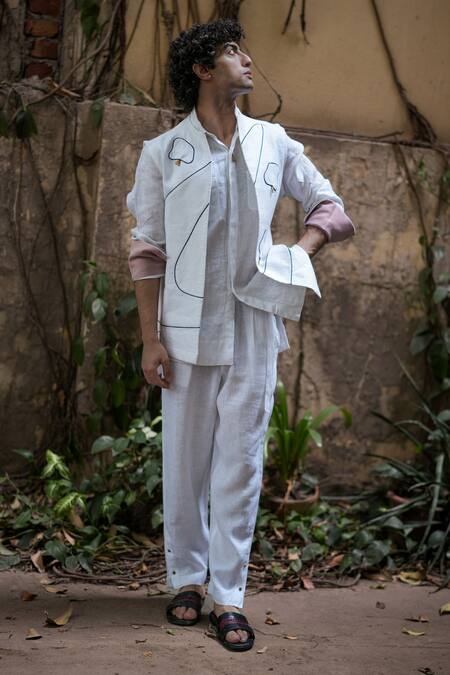 Buy Jatin Malik Ivory Cotton, Linen Tassels Allay Patch Work Waistcoat And Trouser Set Online at Aza Fashions Buy_Jatin Malik_Ivory Cotton, Linen Tassels Allay Patch Work Waistcoat And Trouser Set _Online_at_Aza_Fashions