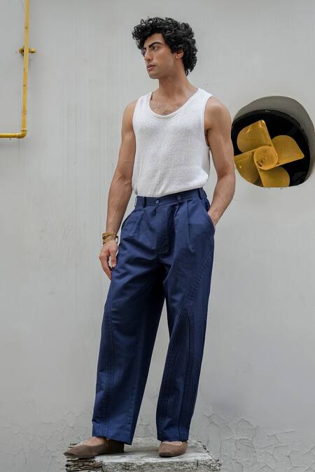 Buy Jatin Malik Blue Cotton, Linen Pintuck Detail Overshirt With Trouser Buy_Jatin Malik_Blue Cotton, Linen Pintuck Detail Overshirt With Trouser