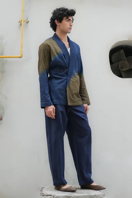 Buy Jatin Malik Blue Silk Two Tone Draped Shacket With Trouser Online at Aza Fashions Buy_Jatin Malik_Blue Silk Two Tone Draped Shacket With Trouser _Online_at_Aza_Fashions
