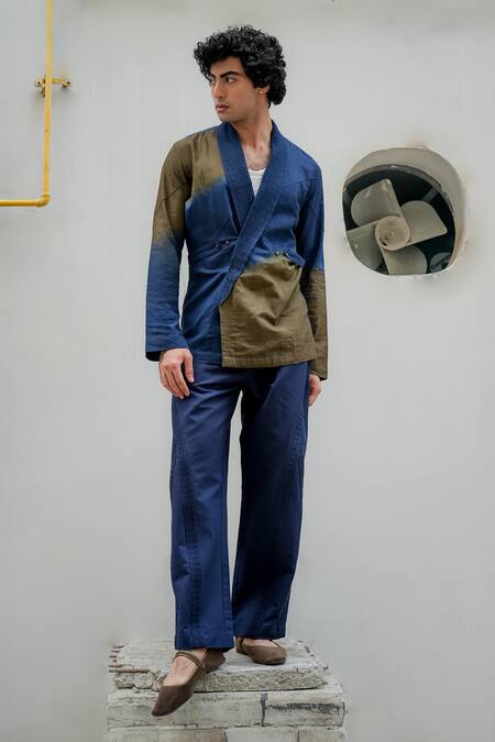 Buy Jatin Malik Blue Silk Two Tone Draped Shacket Online at Aza Fashions Buy_Jatin Malik_Blue Silk Two Tone Draped Shacket _Online_at_Aza_Fashions