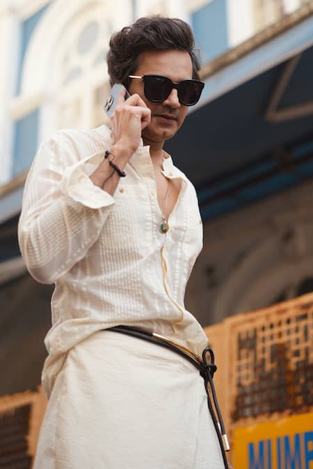 Shop_Jatin Malik_Ivory Cotton Plumb Shirt _at_Aza_Fashions