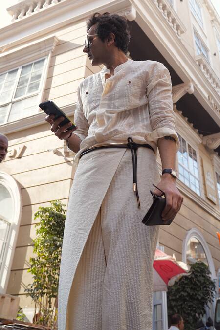 Shop Jatin Malik Ivory Cotton Plumb Shirt With Trouser at Aza Fashions Shop_Jatin Malik_Ivory Cotton Plumb Shirt With Trouser _at_Aza_Fashions