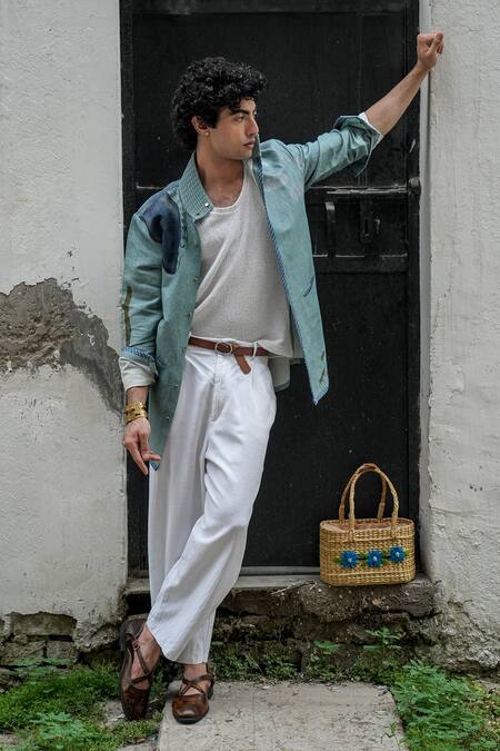 Jatin Malik_White Cotton, Linen Trouser _Online_at_Aza_Fashions