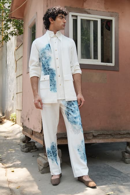 Jatin Malik Abstract Hand Painted Knit Linen Trouser 