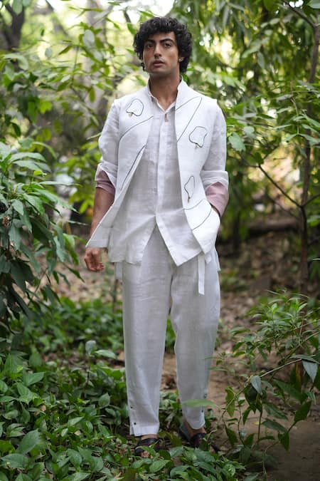 Shop_Jatin Malik_Ivory Cotton, Linen Allay Trouser _at_Aza_Fashions