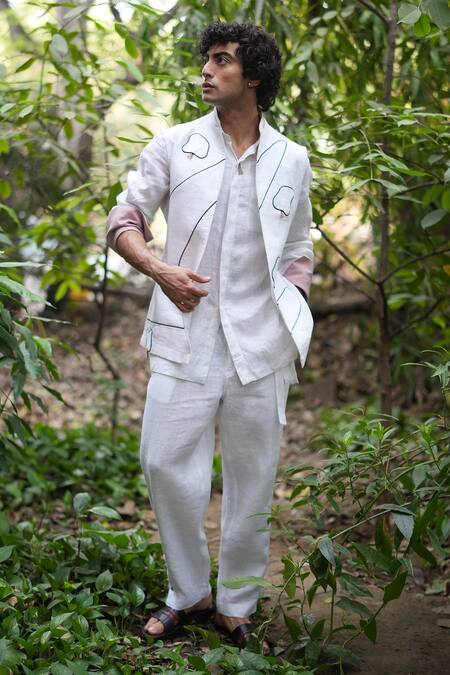 Jatin Malik_Ivory Cotton, Linen Allay Trouser _Online_at_Aza_Fashions