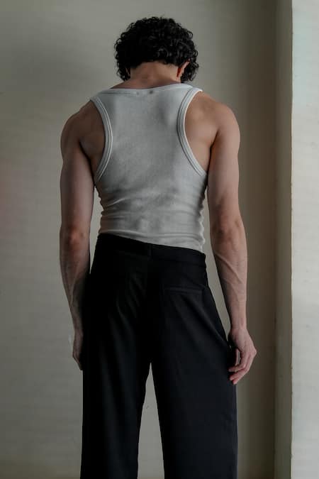 Shop Jatin Malik Black Crepe Flap Trouser at Aza Fashions Shop_Jatin Malik_Black Crepe Flap Trouser _at_Aza_Fashions