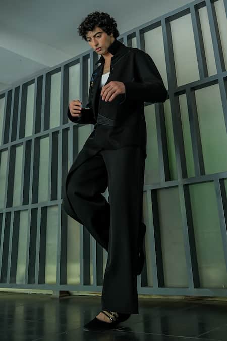 Jatin Malik Black Crepe Flap Trouser Online at Aza Fashions Jatin Malik_Black Crepe Flap Trouser _Online_at_Aza_Fashions