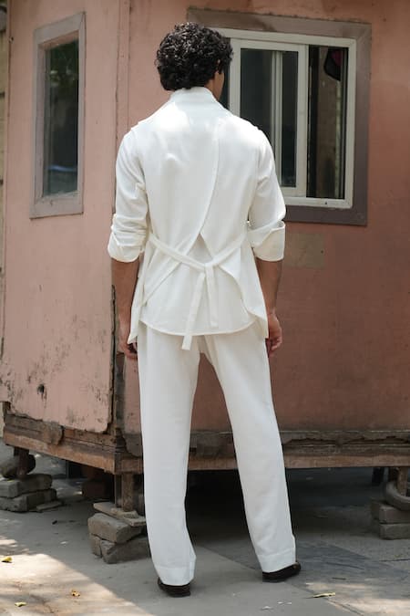 Shop Jatin Malik Ivory Hand Painted Shacket at Aza Fashions Shop_Jatin Malik_Ivory Hand Painted Shacket _at_Aza_Fashions