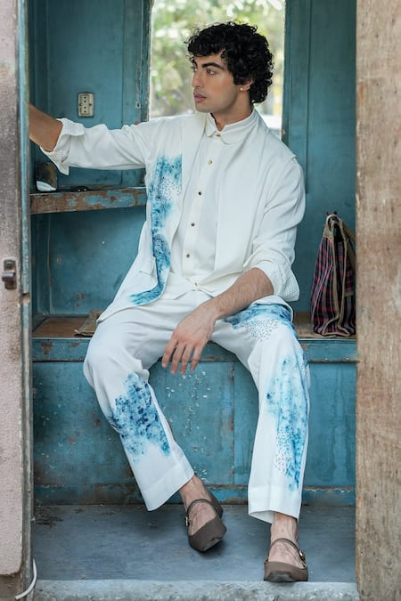 Jatin Malik Ivory Hand Painted Shacket Online at Aza Fashions Jatin Malik_Ivory Hand Painted Shacket _Online_at_Aza_Fashions
