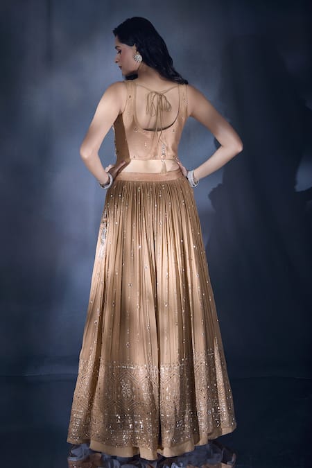 Shop Ariyana By Aza Brown Georgette, Silk, Net Sequins, Mirrors And Embroidered Lehenga Set at Aza Fashions Shop_Ariyana By Aza_Brown Georgette, Silk, Net Sequins, Mirrors And Embroidered Lehenga Set _at_Aza_Fashions