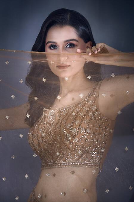 Buy Ariyana By Aza Brown Georgette, Silk, Net Sequins, Mirrors And Embroidered Lehenga Set Online at Aza Fashions Buy_Ariyana By Aza_Brown Georgette, Silk, Net Sequins, Mirrors And Embroidered Lehenga Set _Online_at_Aza_Fashions