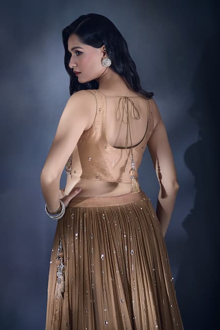 Shop Ariyana By Aza Brown Georgette, Silk, Net Sequins, Mirrors And Embroidered Lehenga Set Online at Aza Fashions Shop_Ariyana By Aza_Brown Georgette, Silk, Net Sequins, Mirrors And Embroidered Lehenga Set _Online_at_Aza_Fashions