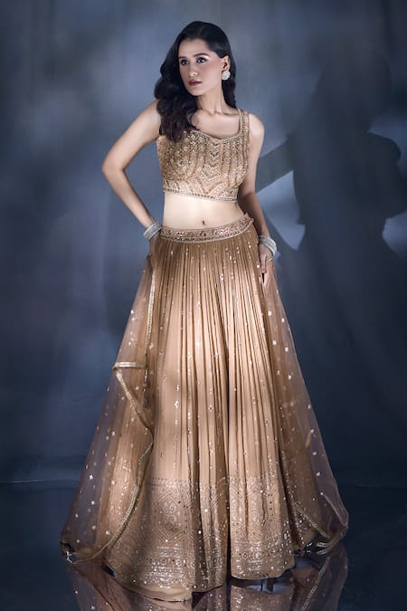 Buy Ariyana By Aza Brown Georgette, Silk, Net Sequins, Mirrors And Embroidered Lehenga Set Buy_Ariyana By Aza_Brown Georgette, Silk, Net Sequins, Mirrors And Embroidered Lehenga Set