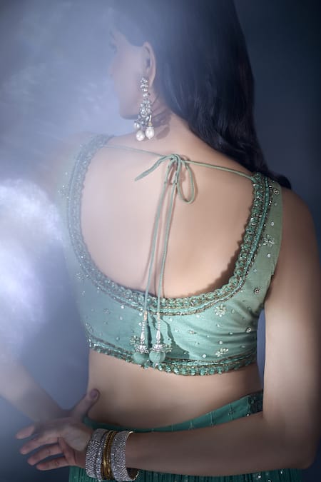Ariyana By Aza_Green Silk, Net, Georgette Embroidery, Sequins, Beads And Thread Lehenga Set _Online_at_Aza_Fashions