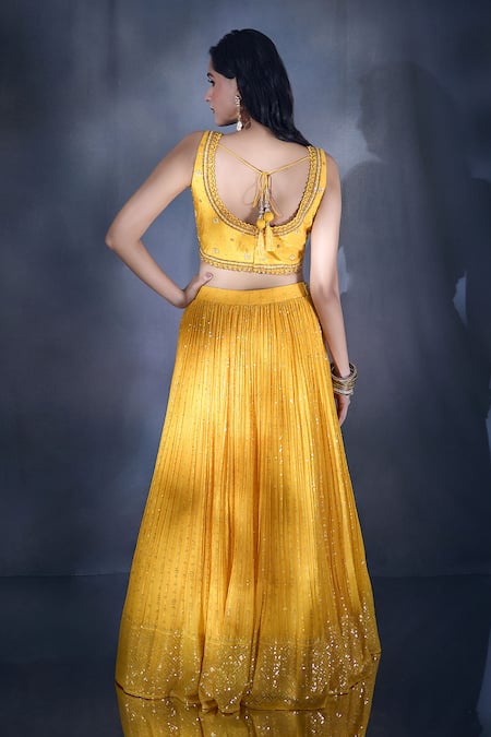 Shop Aariyana Couture Yellow Georgette, Viscose, Silk, Net Sequins, Embroidery And Thread Lehenga Set at Aza Fashions Shop_Aariyana Couture_Yellow Georgette, Viscose, Silk, Net Sequins, Embroidery And Thread Lehenga Set _at_Aza_Fashions