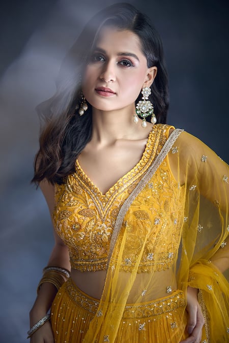 Aariyana Couture Yellow Georgette, Viscose, Silk, Net Sequins, Embroidery And Thread Lehenga Set Online at Aza Fashions Aariyana Couture_Yellow Georgette, Viscose, Silk, Net Sequins, Embroidery And Thread Lehenga Set _Online_at_Aza_Fashions